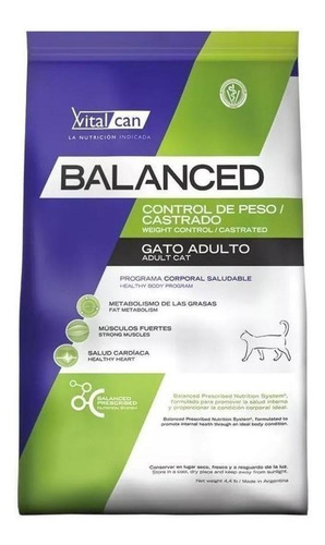 Alimento Vitalcan Gatos Castrados / Control Peso 2kg. Np