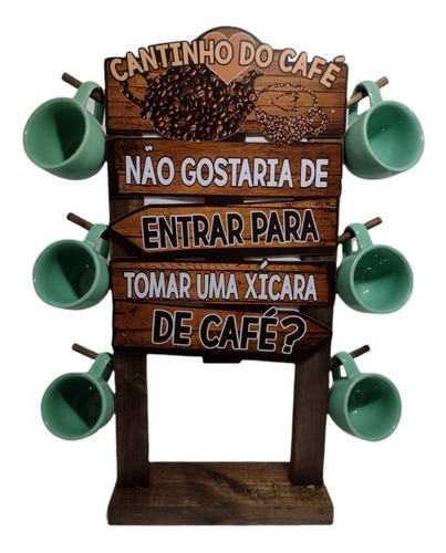 Porta Canecas Suporte De Madeira Xicaras E Pires Copos Café 