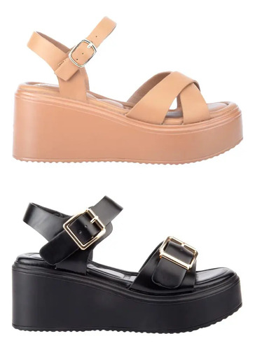 Kit 2 Pares Sandalias Plataformas De Mujer Vi Line 8215