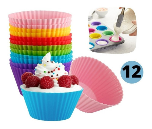 Kit 12 Formas Silicone Mini Cupcake Asssar Forno Ótimo 