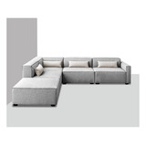 Mueble Sala Carmen Suede Gris Derecho Con Taburere Esquinero