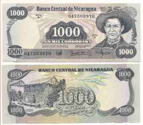 Billete De Nicaragua 1000 Cordobas Sandino Año 1985