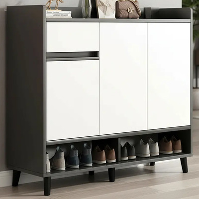 YU CLOTHESS Armario De Zapatera Moderna Práctica Multiusos Processa Zapatero Madera Cajas Minimalista 3 Puertas 1 Cajón 106x32x100 Cm Estantes De Madera Gris | MercadoLibre