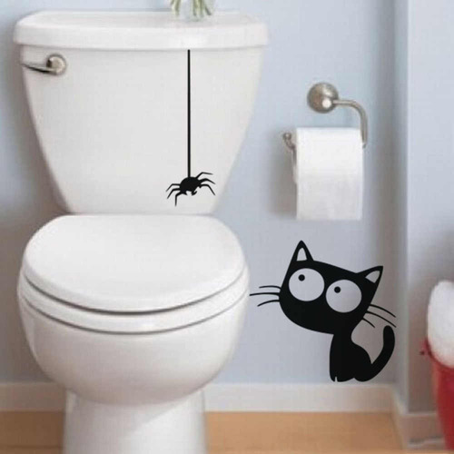 Adesivo Decorativo Vaso Sanitário Acoplado Aranha E Gatinho