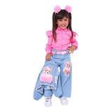 Calça E Jaqueta Roupa Jeans Infantil Menina Ursa Pom Pom 