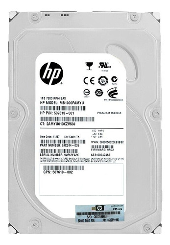 Hd Sas Hp 1tb 7.2k 3.5 Mb1000famyu Compatível Ibm/dell/hp