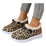 Zapatos Mujer Vulcanizado Peluche Mocasín Leopard