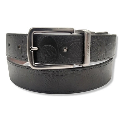 Cinturón Coach Reversible Doble Vista Unisex Cafe Color Troquelado Negro\u002F Hebilla Clasica Talla S (100cm) | Meses sin interés