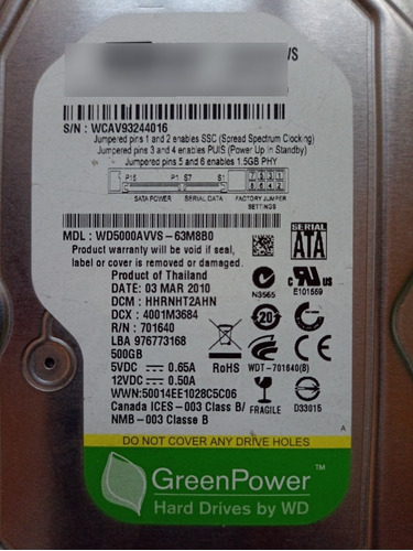 Western Digital 500gb Green Power