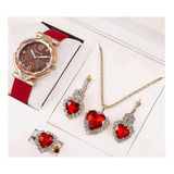 Set Completo Joyería Rubies Collar Aretes Reloj Anillo Lujo 