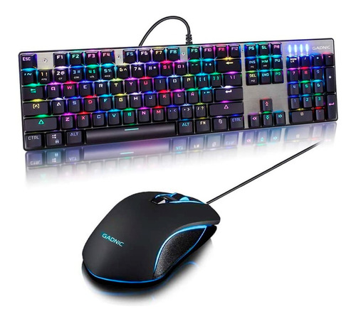 Teclado Mecanico Gamer Blue Rainbow + Mouse Rgb Gaming