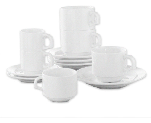 Set De 6 Taza Cafe Con Platillo 100 Cc. Hotel Apilable Imahe