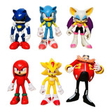 Kit 6 Action Figure Miniatura Metal Sonic Knuckles Coleção 