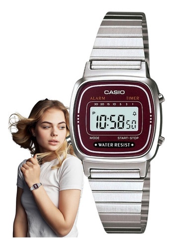 Relógio Casio Feminino Vintage Digital Prata La670wa-4df