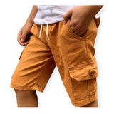 Pantalón Corto Bermuda Cargo Bengalina Elastizada De Niños