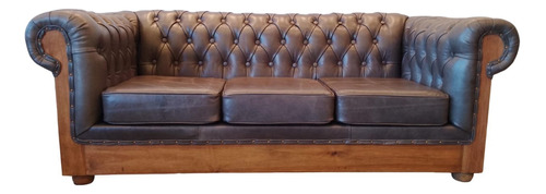 Sillon Chesterfield Constructor 3 Cuerpos Cuero Vacuno Gris.