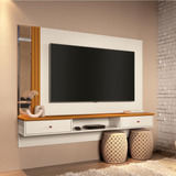 Painel Home Para Tv 55 Polegadas Com Ripado E Espelho Suiça Cor Off White Cedro