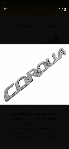 Emblema Trasero Letras Corolla Sensacion 2003-2008 Toyota  Foto 3