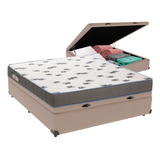 Cama Box Casal Com Bau Ortobom D33 Light Bege