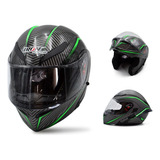 Casco Abatible Diseño Fibra D Carbono Verde Gloss Certif Dot