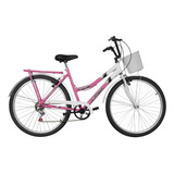 Bicicleta Aro 26 Feminina Romântica Retro Bicolor 6 Marchas