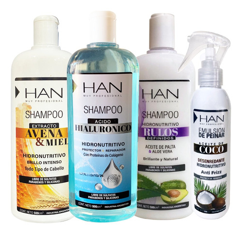 Combo X3 Shampoo Avena - Ácido - Rulos + Desenredante Han