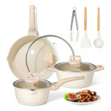 Olla Sartenes De Cocina Inoxidable Antiadherente 9 Pzs