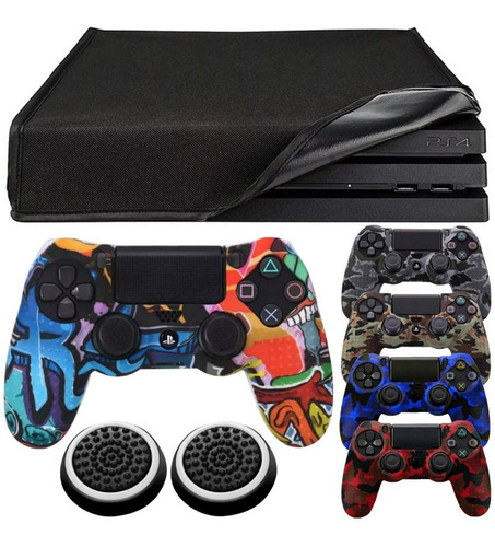 Capa Console Para Ps4 Fat/slim/pro + 2 Capas Controle + Grip