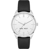 Nine West Women's Strap Watch Reloj Negro Con Plata Color Del Bisel Plateado Color Del Fondo Plateado