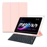 Capa Teclado Para Tablet iPad 9 Comp Pencil Pelicula Cor Rosa-claro