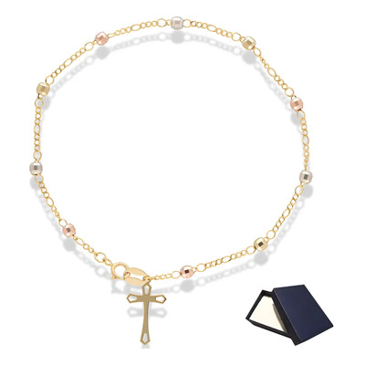 Pulsera Misterio Oro 10k 18cm Cruz Rosario Dama Mujer Oro 10k 6cm Diámetro Oro 10k Regalo Pulsera Cruz Oro Joyería Fina Oro Florentino 3 Oros Pulsera Dama Mujer Regalo Joyería Fina Oro 10k 10 Quilates | Envío gratis