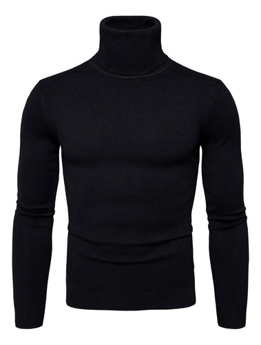 Sweater Tejido Cuello Alto Moda Para Hombre Invierno Liso