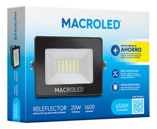 Proyector Reflector Exterior 20w Luz Fria 6000k Eco Macroled