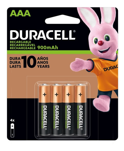 Bateria Duracell Recargable Aaa 4 Pila 900 Mah Con 4 Piezas