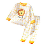 Conjunto De Pijamas Con Estampado De León Para Niños 0-3años