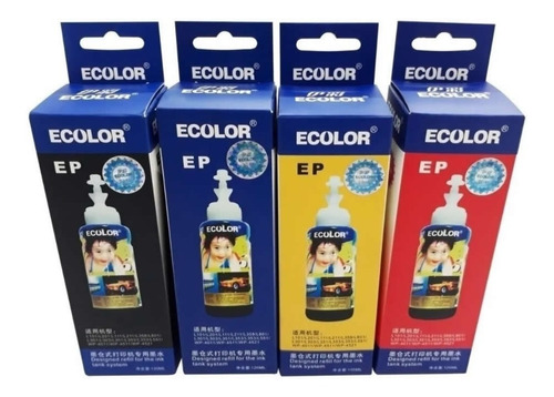 Kit X4 Tintas Alto Brillo Marca Ecolor Impresoras Escritorio