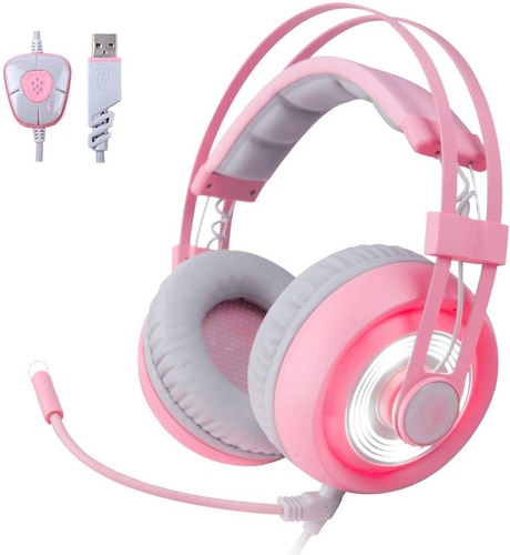 Headset Sades G70 Gamer Usb 7.1 Para Pc Notebook Cor Rosa