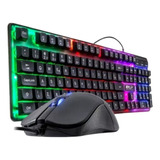 Kit Teclado E Mouse Gamer Com Fio Usb Rgb Abnt2 Ergonômico