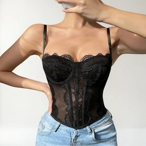 Corset Corsé Ribete De Encaje Sujetador Crop Top Sexy Mujer | MercadoLibre