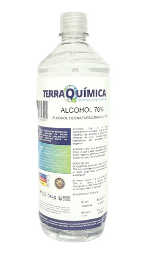 Alcohol Líquido Desnaturalizado Ultra 70% 1 Lts Terraclin 