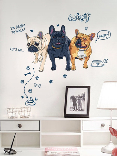 Vinil Decorativo Mascotas Perro Buldog Vintage Sticker Para Pared