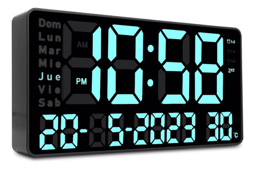 Reloj Digital Pared Led Jh2204 Fecha Temp. Cuadrado Azul