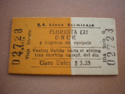 Boleto Usado Año 1975 Ferrocarril Sarmiento Ida Y Vuelta