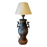 Antiga Luminária Oriental Abajur De Mesa Bronze Cloisonné