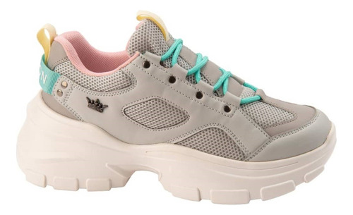 Tenis Dama Paris Hilton 4907 Urbano Chunky En Gris/ Rosa