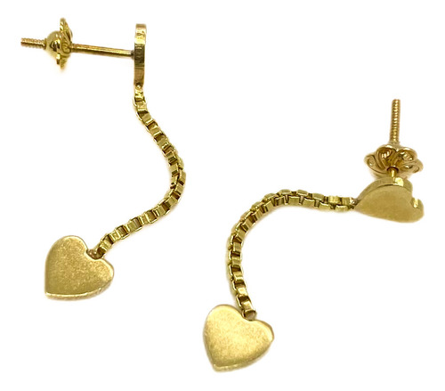 Aros Colgantes Cadena Veneciana Y Corazones Oro 18k