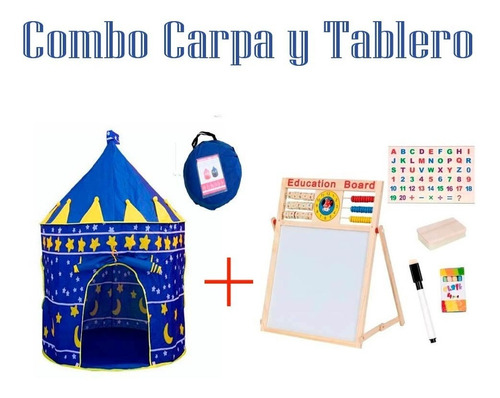 Combo Tablero Didáctico Y Carpa Castillo Juguete Niños Azul