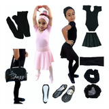 Kit Roupa Ballet Jazz Completa Infantil Manga Curta Bolsa  