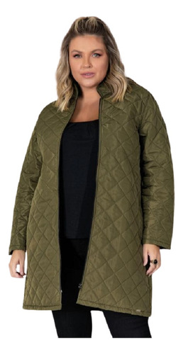 Casaco Jaqueta Alongada Plus Size Feminina Com Bolso Inverno