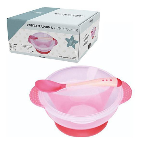 Kit Papinha Tigela Com Ventosa + Tampa E Colher De Plastico